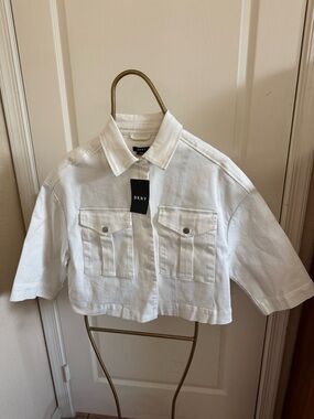 DKNY White Cropped Snap-Front Jacket